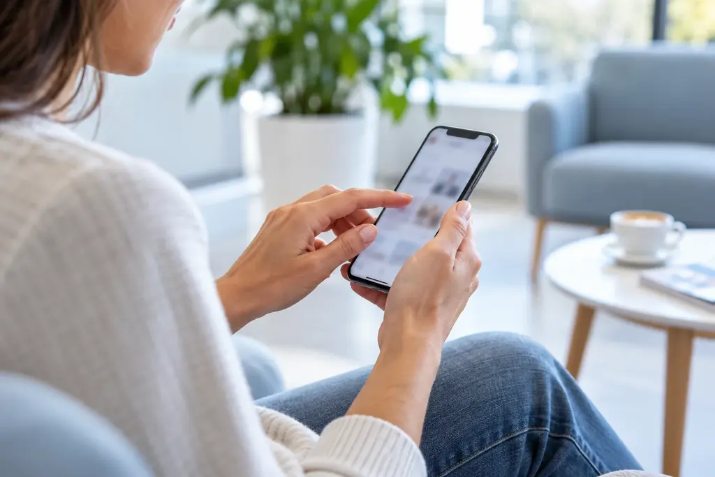 Person using a smartphone in a bright room