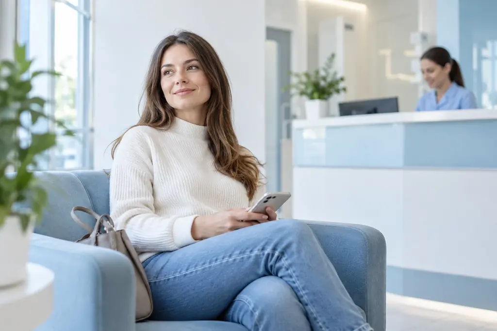 Visitor in a bright dental waiting area